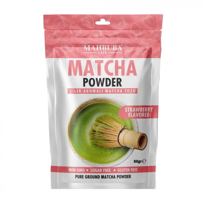Çilek Aromalı Matcha Çayı Tozu 50gr - Glutensiz