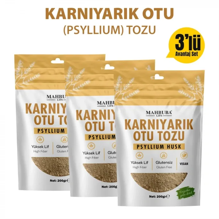 Karnıyarık Otu Tozu (Psyllium Husk) 3x200gr – Yüksek Lif - Glutensiz - Katkısız