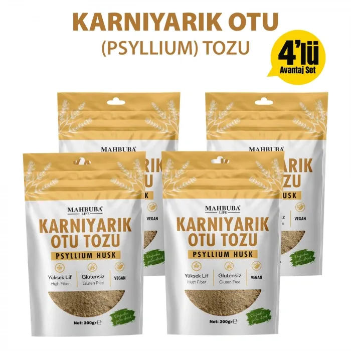 Karnıyarık Otu Tozu (Psyllium Husk) 4x200gr – Yüksek Lif - Glutensiz - Katkısız