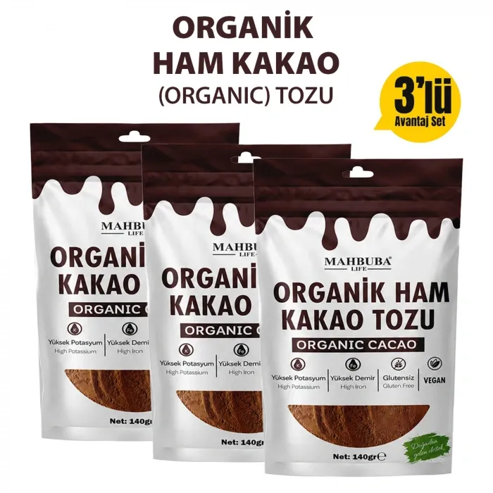 Organik Ham Kakao Tozu 3x140gr - Katkısız - Glutensiz (PESTİSİT KADMİYUM VE AFLATOKSİN ANALİZLİ)