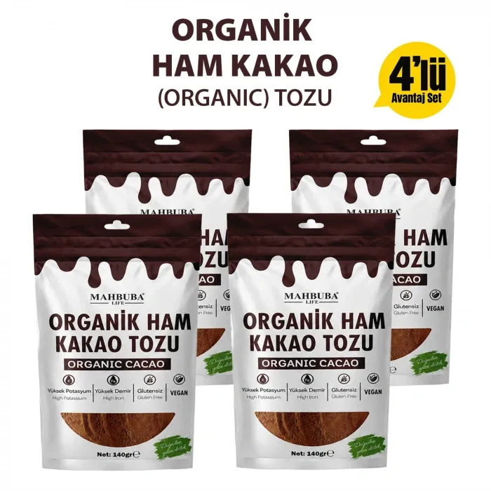 Organik Ham Kakao Tozu 4x140gr - Katkısız - Glutensiz (PESTİSİT KADMİYUM VE AFLATOKSİN ANALİZLİ)