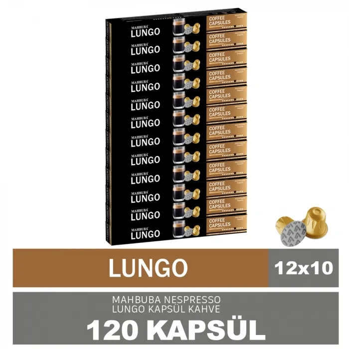 120'li 12x Lungo Kapsül %100 Arabica Kahve (Nespresso Uyumlu Alüminyum)