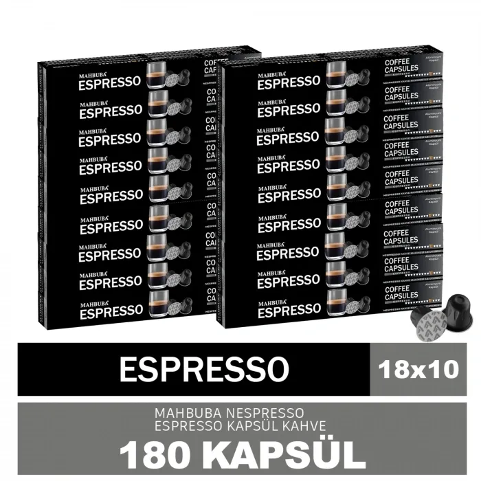 180'li 18x Espresso Kapsül %100 Arabica Kahve (Nespresso Uyumlu Alüminyum)