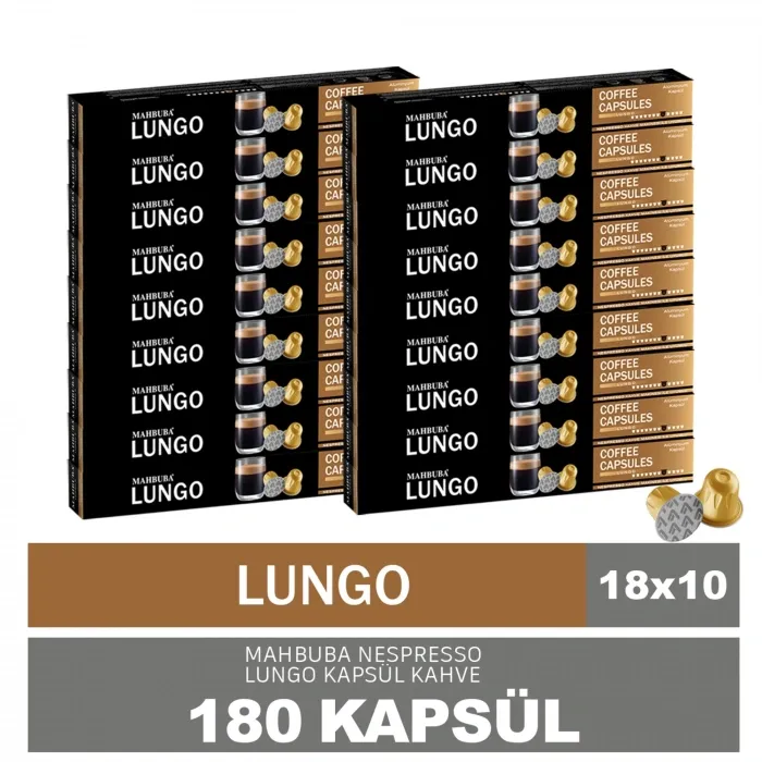 180'li 18x Lungo Kapsül %100 Arabica Kahve (Nespresso Uyumlu Alüminyum)