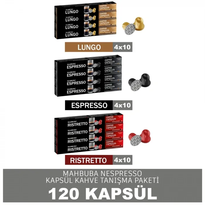 120'li %100 Arabica Kapsül Kahve Ristretto Espresso Lungo 4'er Kutu (Nespresso Uyumlu Alüminyum)