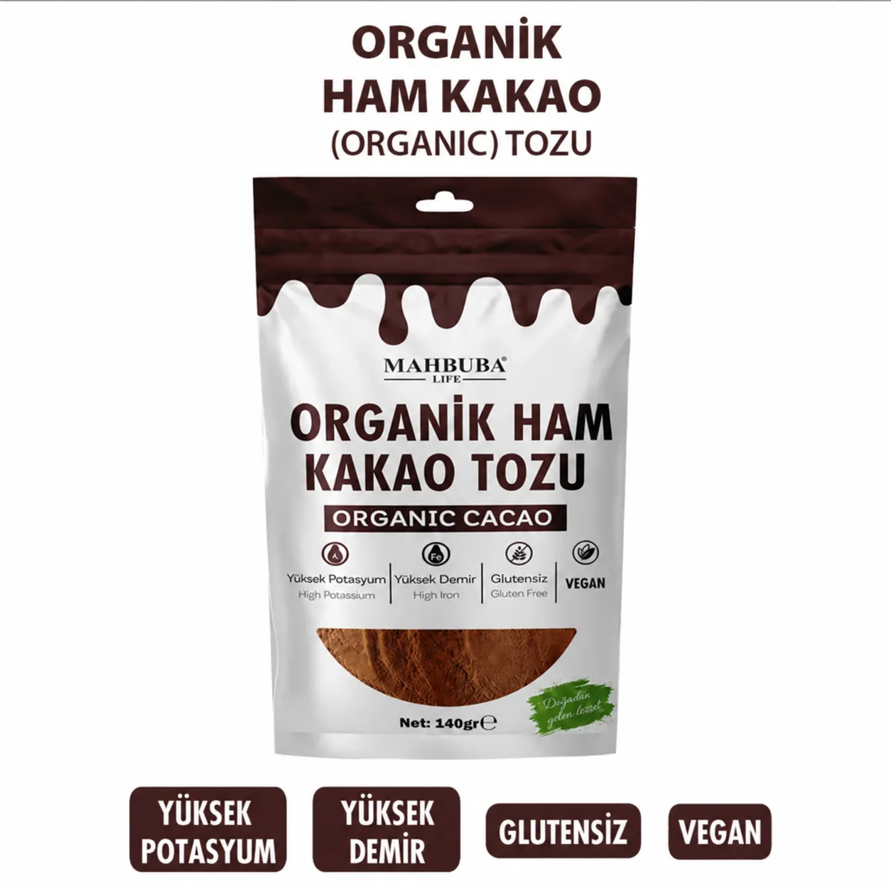 Organik Ham Kakao Tozu 140 g - Katkısız - Glutensiz (PESTİSİT KADMİYUM VE AFLATOKSİN ANALİZLİ)
