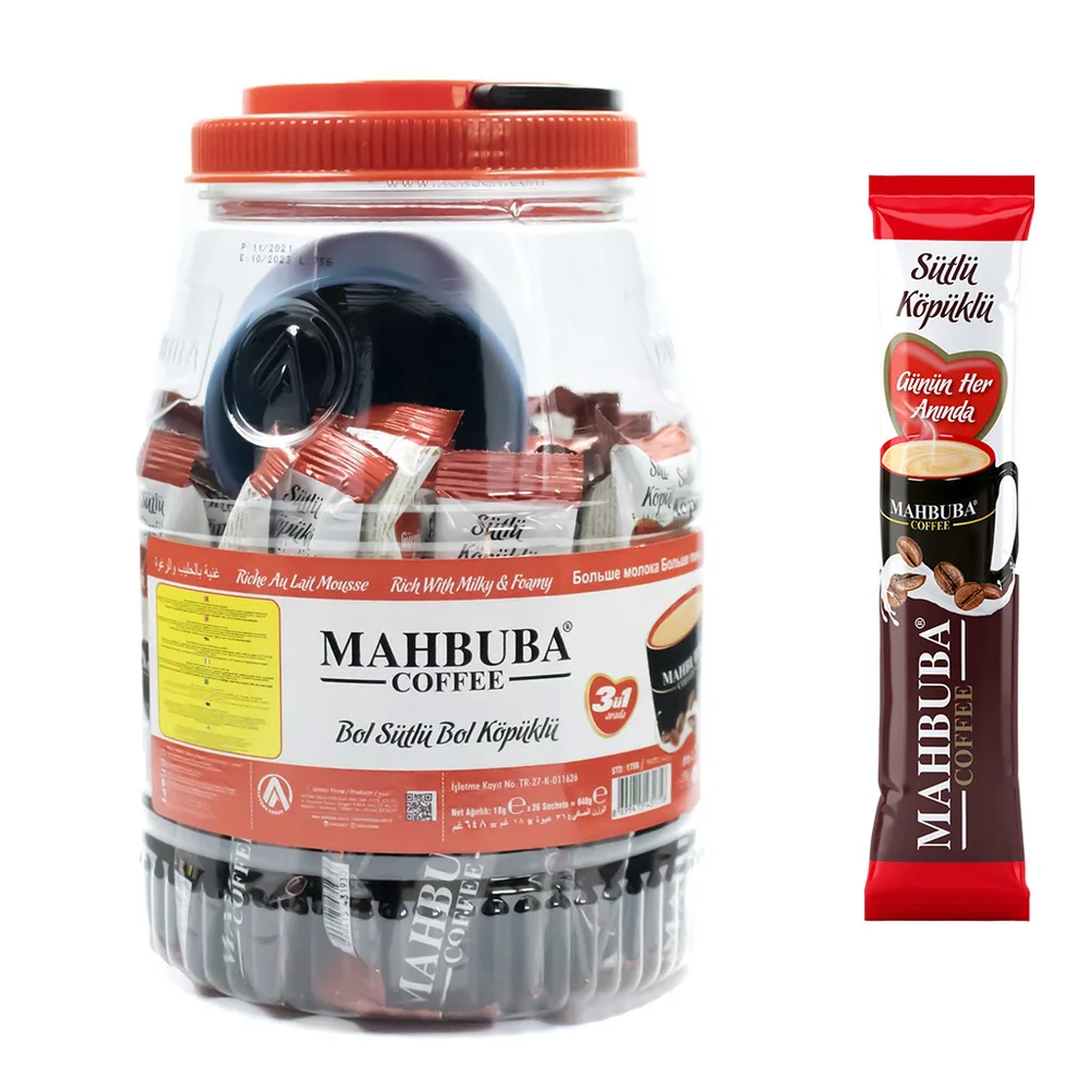 Coffee 3ü1 Arada Sütlü Köpüklü Hazır Kahve Kavanoz 36x18gr +Renkli Kupa Hediyeli